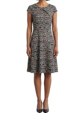 Evan Picone Black Label NWT A-Line Dress Multicolor Geo-Print Abstract Pleats